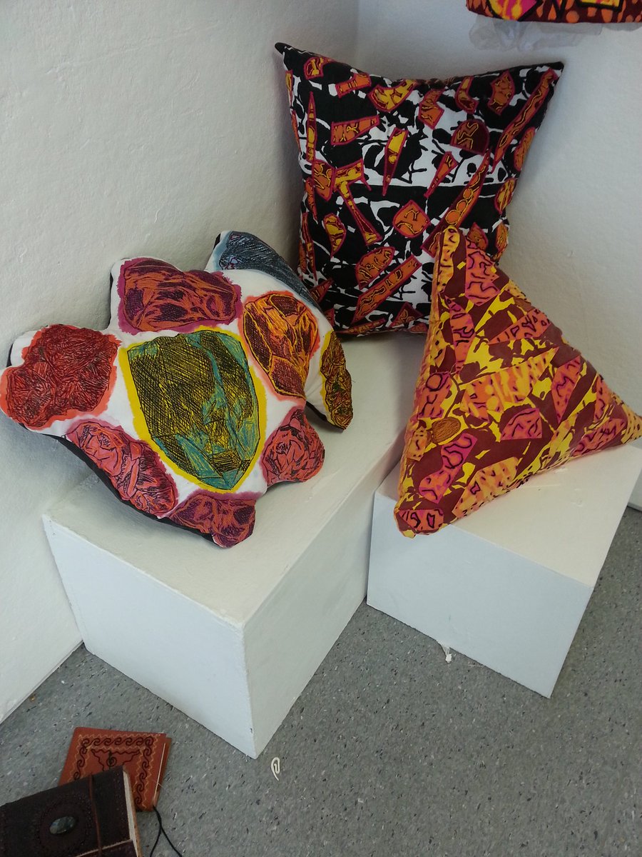 Brightly printed cushions with textures and hand and machine stitch - Theme Reiki, Crystals & Geology